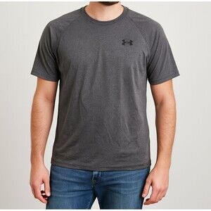 Under Armour HeatGear Gray Loose Fit Short Sleeve Training Shirt Size L PreOwned